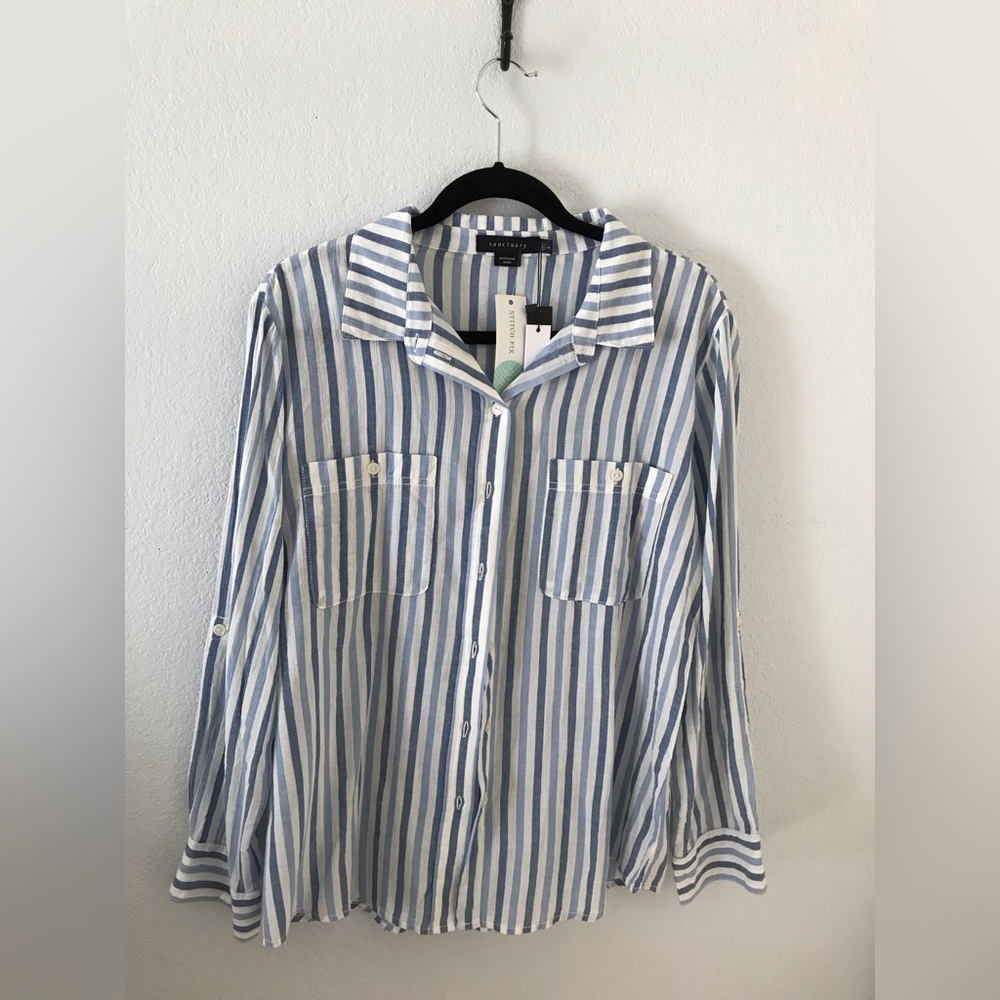 Sanctuary Boyfriend Striped Shirt Size L